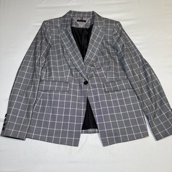 NEW Tommy Hilfiger Blazer 10 Button Gray Pink Check Womens Size 10 Classic Work - Picture 1 of 15